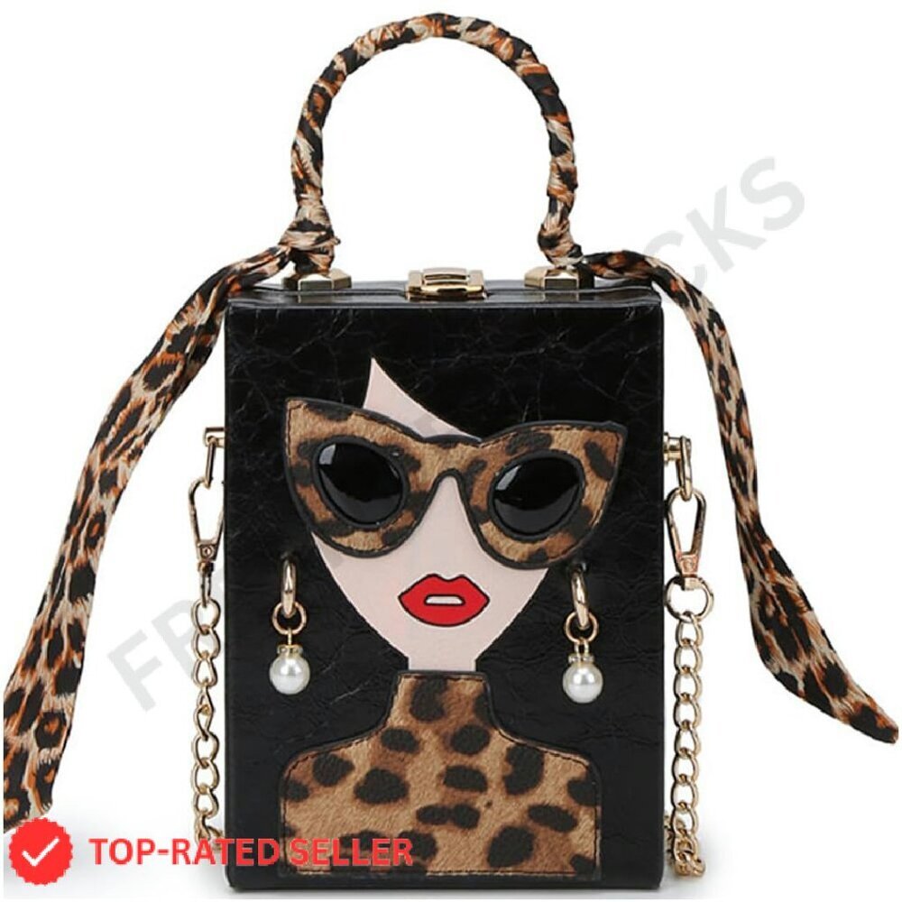 3D Lady Face PU Leather Satchel Handbag Funky Tote Purse Hobo Crossbody